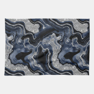 Linge De Cuisine Navy bleu élégant et motif agate à paillettes arge