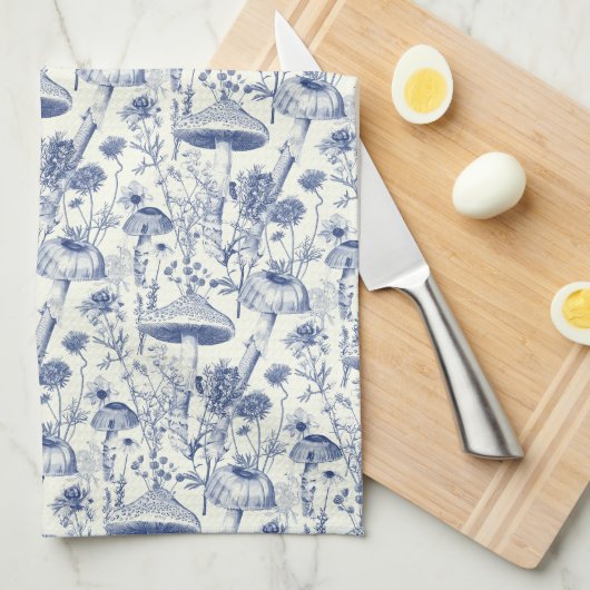 Linge De Cuisine Navy Blue Mushroom Toile De Jouy (Quart Plié)