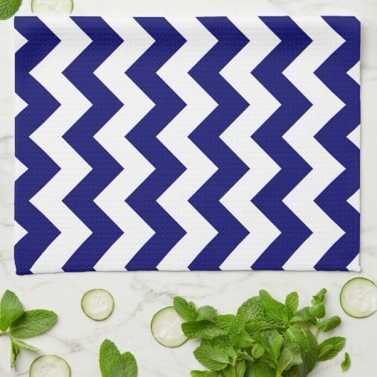 Linge De Cuisine Navy et blanc en zigzag (Plié)