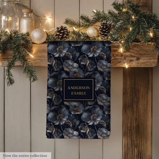 Linge De Cuisine Navy Gold Floral Elegant Monogram Kitchen Towel