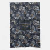 Linge De Cuisine Navy Gold Floral Elegant Monogram Kitchen Towel (Vertical)