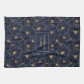 Linge De Cuisine Navy Gold Flower Towel Modern Monogram Kitchen (Horizontal)