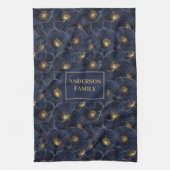 Linge De Cuisine Navy Gold Flower Towel Modern Monogram Kitchen (Vertical)