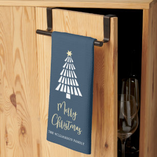 Linge De Cuisine Navy Joyeux Noël Script 3 Arbres Simple Personnali