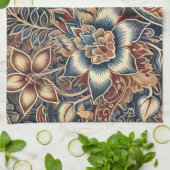 Linge De Cuisine Navy Terracotta Indonésie Batik Floral Boho Russe (Plié)