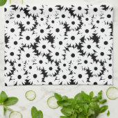 Linge De Cuisine Négative Space Daisées blanc sur noir (Plié)