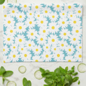 Linge De Cuisine Négative Space Daisies blanc jaune sur bleu (Plié)