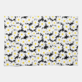 Linge De Cuisine Négative Space Daisies blanc jaune sur noir (Horizontal)