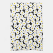 Linge De Cuisine Négative Space Daisies blanc jaune sur noir (Vertical)