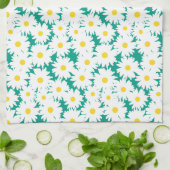 Linge De Cuisine Négative Space Daisies blanc jaune sur vert (Plié)