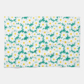 Linge De Cuisine Négative Space Daisies blanc jaune sur vert (Horizontal)