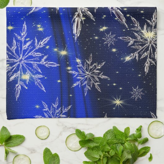 Linge De Cuisine Neige bleue de Noël (Plié)