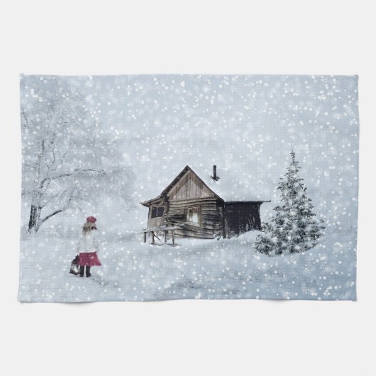 Linge De Cuisine Neige de Noël au Cabine (Horizontal)