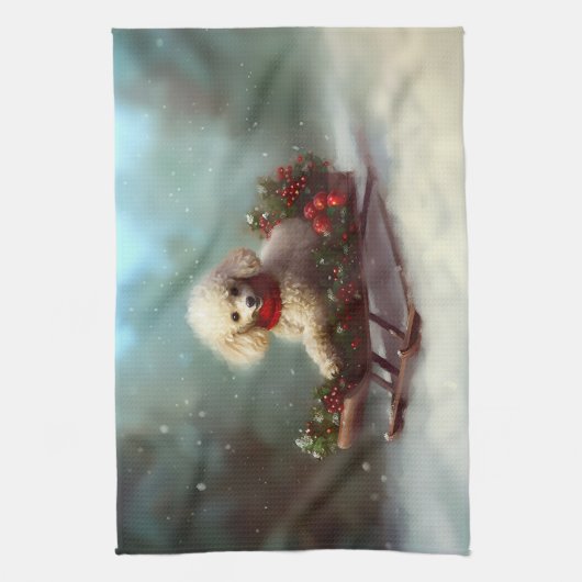 Linge De Cuisine Neige de Noël caniche hiver (Vertical)
