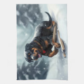 Linge De Cuisine Neige de Noël Rottweiler hiver Oreiller (Vertical)