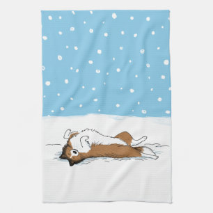 Linge De Cuisine Neige heureuse Sheltie - chien de berger d'hiver