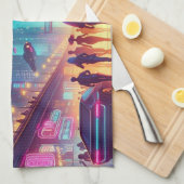 Linge De Cuisine Neon Cityscape (Quart Plié)