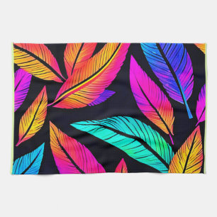 Linge De Cuisine Neon Feather Motif Art Vibrant