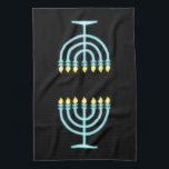 Linge De Cuisine Neon Menorah<br><div class="desc">Menorah bleu en style néon signe.</div>