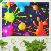 Linge De Cuisine Neon Paint Splatter Art Abstrait (Plié)