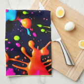 Linge De Cuisine Neon Paint Splatter Art Abstrait (Quart Plié)