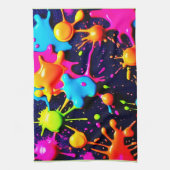 Linge De Cuisine Neon Paint Splatter Art Abstrait (Vertical)