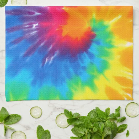 Linge De Cuisine Neon Rainbow Retro Tie Dye Design (Plié)