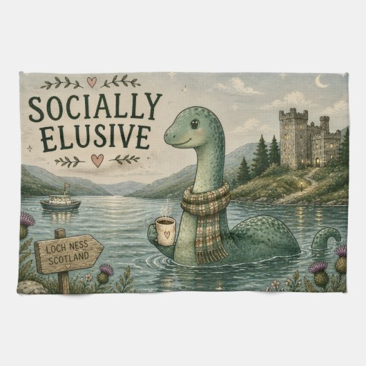 Linge De Cuisine Nessie Cryptide Confortable Élusive Socialement Lo (Horizontal)