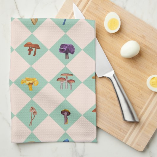 Linge De Cuisine Neutral checks with assorted fungi (Quart Plié)