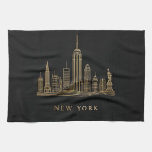 Linge De Cuisine New York Skyline Gold Line Art