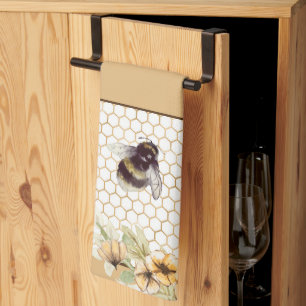 Linge De Cuisine Nid d'abeille et floral abeille