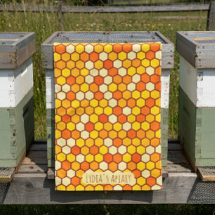 Linge De Cuisine Nid d'abeille personnalisé orange vif et ruche dor