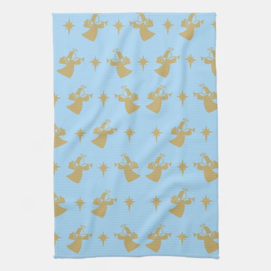 Linge De Cuisine Noël Ange Nativité étoile Bébé Bleu Or (Vertical)