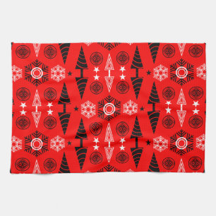 Linge De Cuisine Noël Art Nouveau Rouge Et Noir
