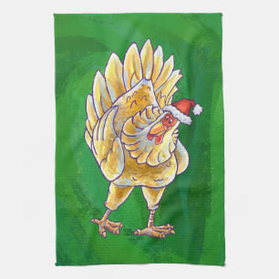 Linge De Cuisine Noël au poulet sur fond vert