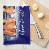 Linge De Cuisine Noël Bleu Lapin Hiver Scène lapin mignonne! (Quart Plié)