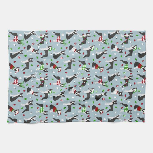 Linge De Cuisine Noël Boston Terrier (Horizontal)