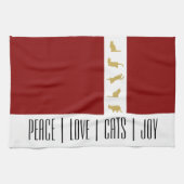 Linge De Cuisine Noël Chat Moderne Rouge Blanc Or (Horizontal)