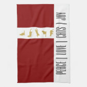 Linge De Cuisine Noël Chat Moderne Rouge Blanc Or (Vertical)