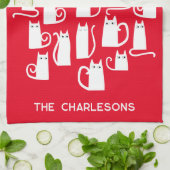 Linge De Cuisine Noël Chats blancs Nom personnalisé (Plié)