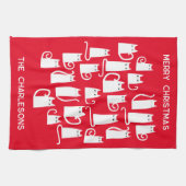 Linge De Cuisine Noël Chats blancs Nom personnalisé (Horizontal)