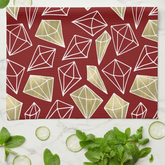 Linge De Cuisine Noël Chic Red Gold Diamonds (Plié)