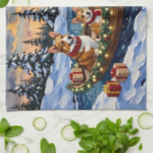 Linge De Cuisine Noël corgi bateau de vacances (Plié)