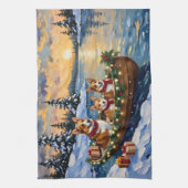 Linge De Cuisine Noël corgi bateau de vacances (Vertical)