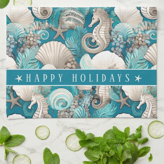 Linge De Cuisine Noël côtier Bold Motif hippocampe #4 ID1009 (Plié)