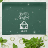 Linge De Cuisine Noël Crèche Joyeux Noël Vert (Plié)