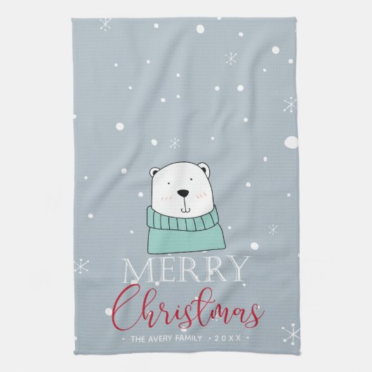 Linge De Cuisine Noël Cute Bear personnalisée (Vertical)