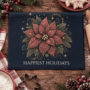 Linge De Cuisine Noël dans les Étoiles Poinsettia
