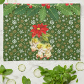 Linge De Cuisine Noël Danse Bébés Anges sur les flocons de neige (Plié)