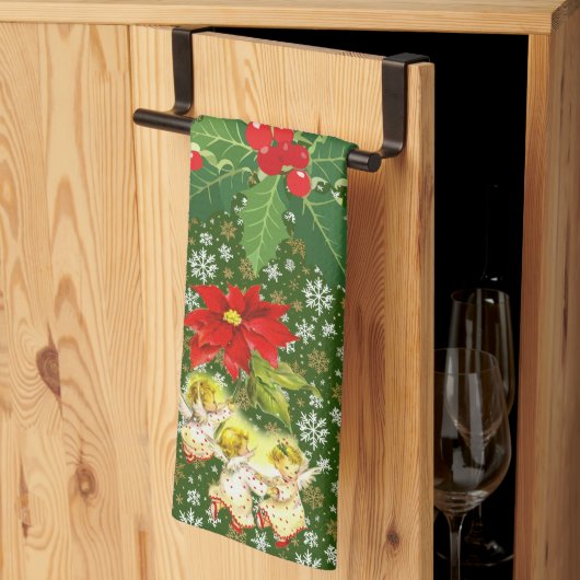 Linge De Cuisine Noël Danse Bébés Anges sur les flocons de neige (Pliage en tiers)